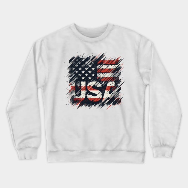 USA Flag Crewneck Sweatshirt by Vehicles-Art